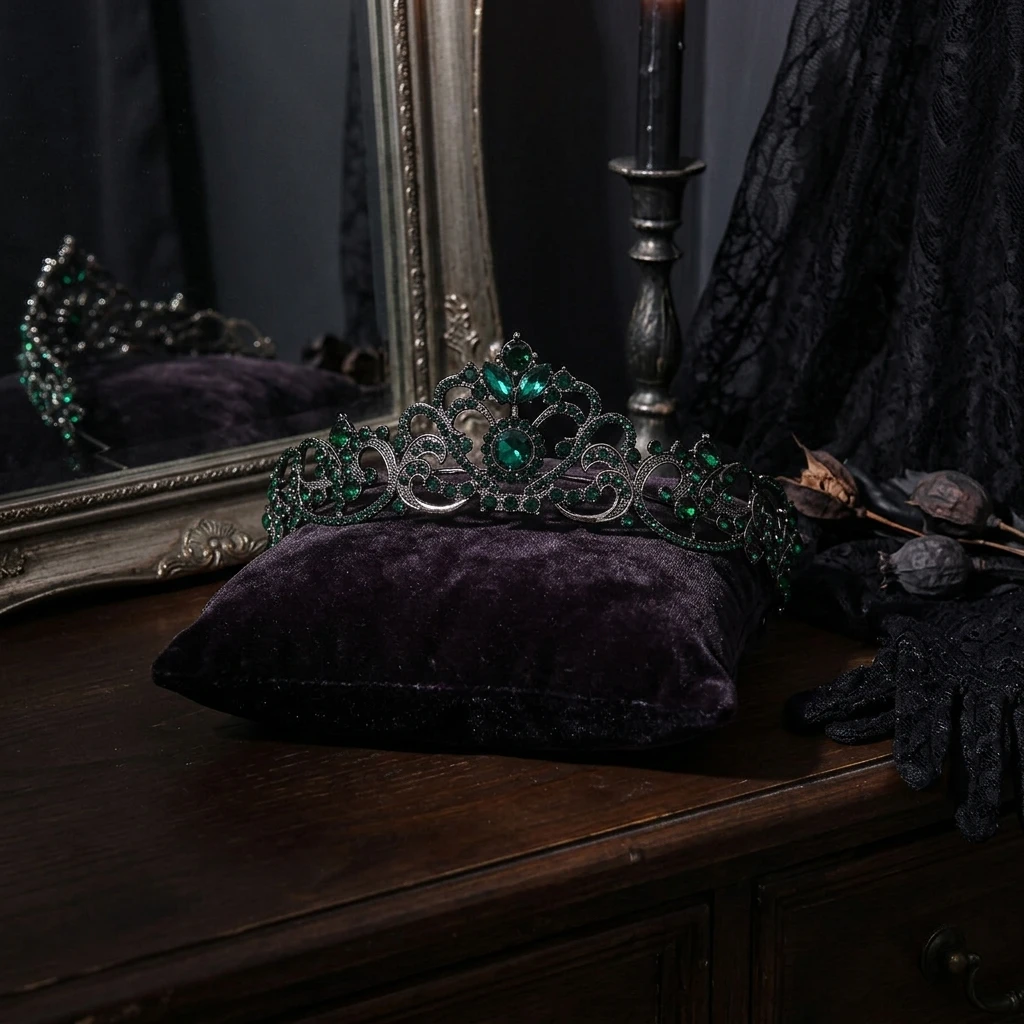 Gothic Style Black/Red/Green Rhinestone Crown Headpiece for Halloween Party Cosplay Headband Bride Wedding Hair Jewelry view 5