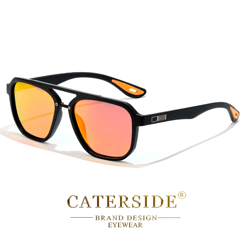 CATERSIDE Neue Polarisierte Sonnenbrille für Herren, Runde Flat-Top-Brille mit Doppelbrücke, TR-Rahmen, Federscharnier, Damen-Sonnenbrille für Sport und Autofahren – Detail 10