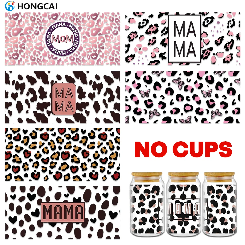 

Набор из 6 УФ-наклеек DTF с леопардовым принтом ко Дню матери для стеклянных кружек объемом 16 унций – водонепроницаемые, устойчивые к царапинам переводные наклейки
