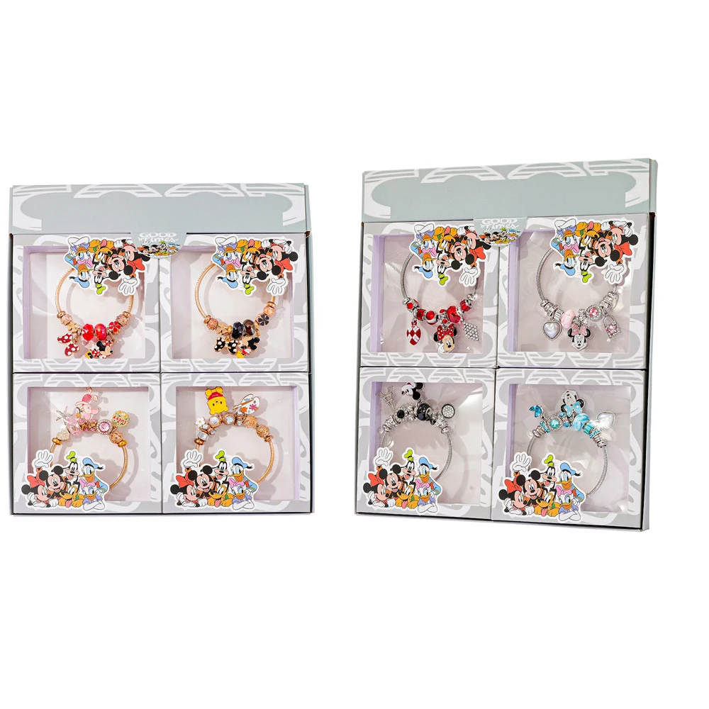 Juego de pulseras de la serie Mickey Mouse de dibujos animados de Disney, caja de regalo, regalo de cumpleaños creativo de moda para mejores amigos, 4 Uds.