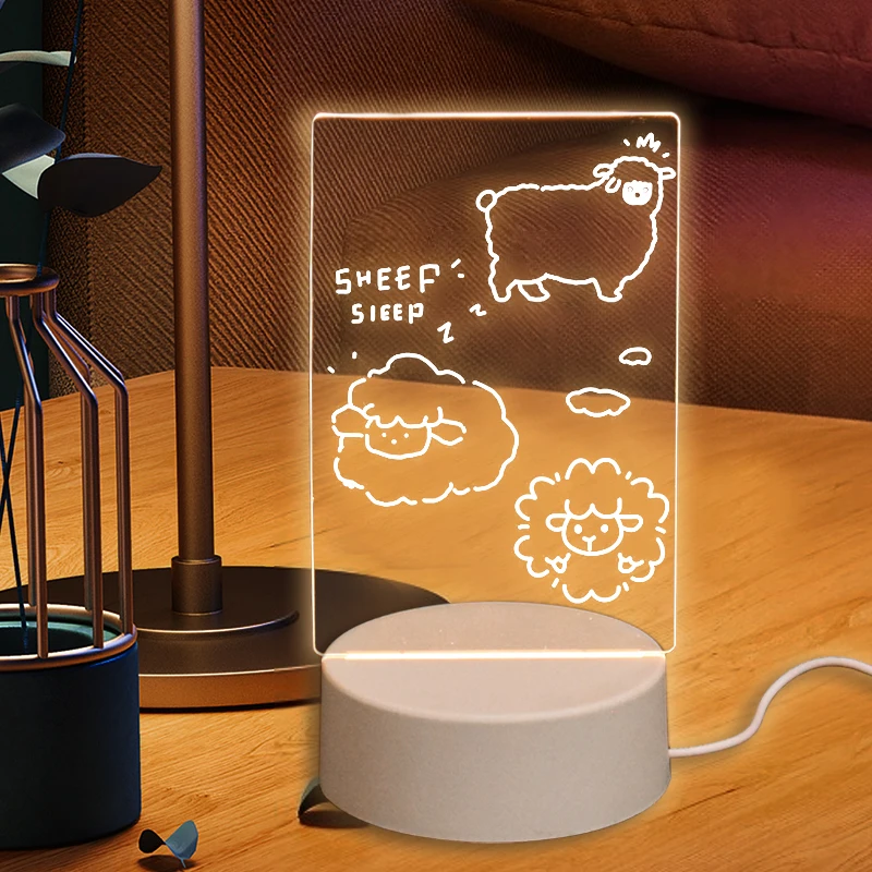 Transparent Message Board Night Lights Glowing Erasable Write Message Board Calendar Desktop Ornaments Bedroom Decor LED Lights