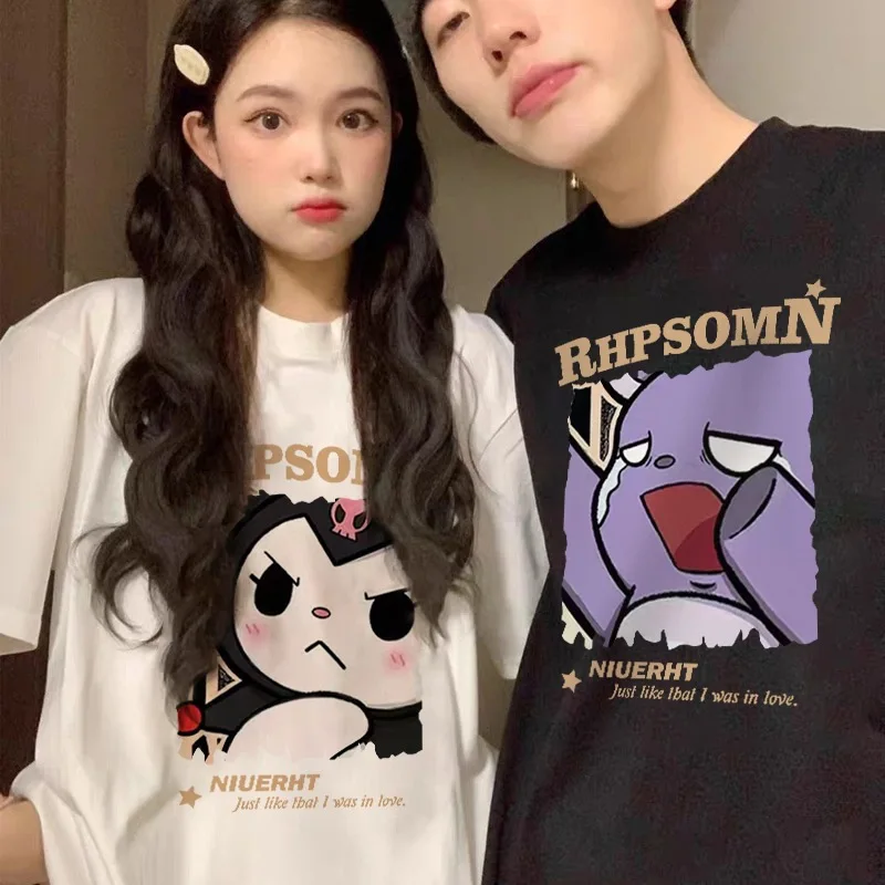 Couple kuromi goth doll hip-hop group vest men's and women's T-shirt cartoon Y2k casual loose printed short-sleeved summer men's