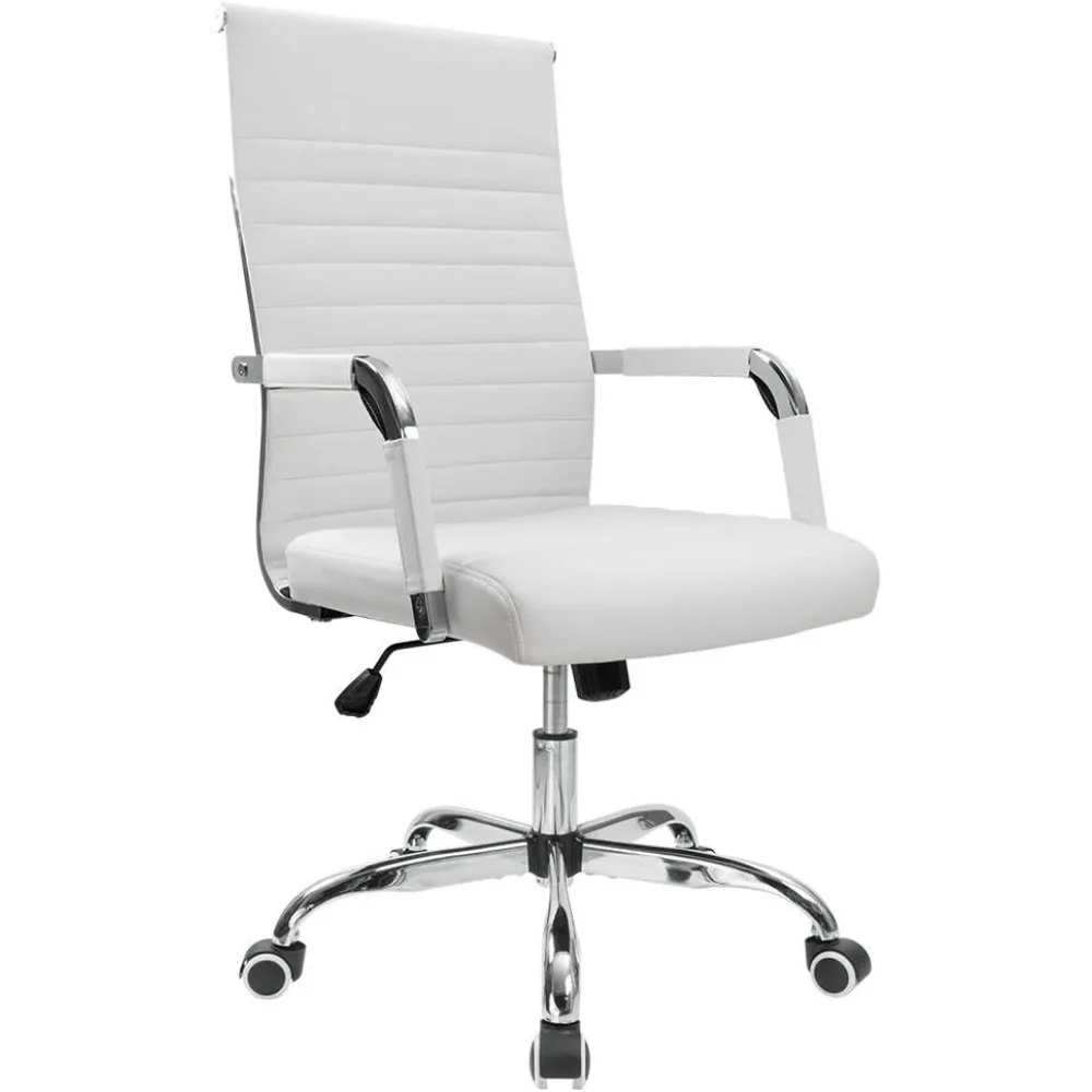 PU Leather Office Desk Chair com braços giratórios ajustáveis, com nervuras, Mid-Back, executivo, conferência, tarefa