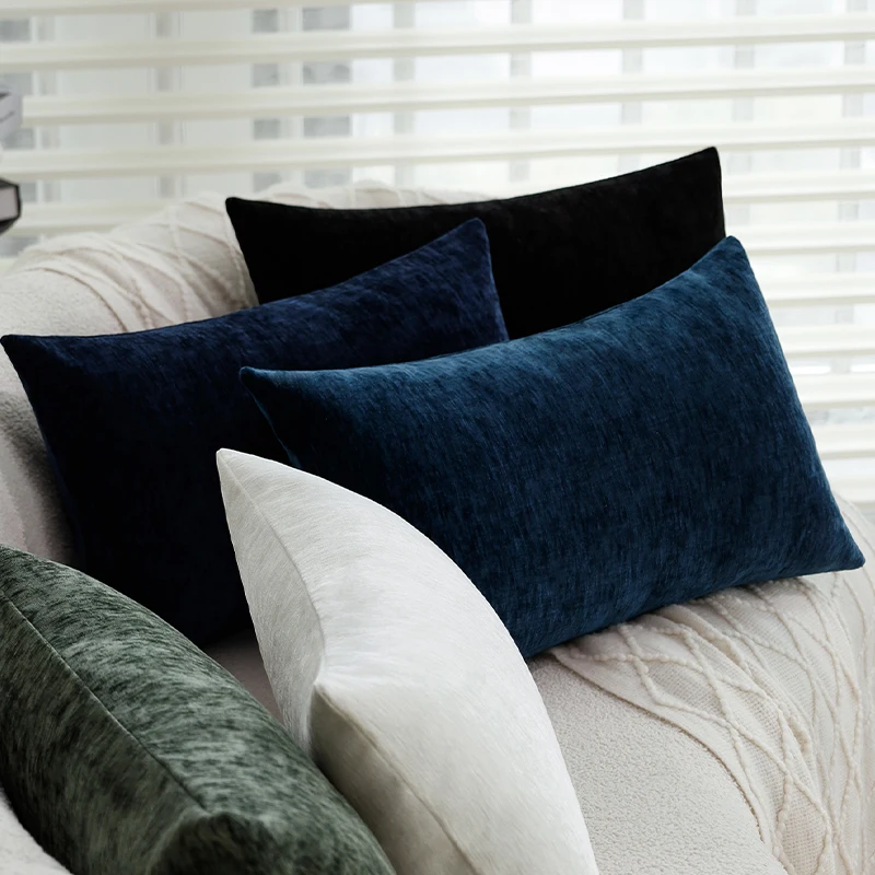 

Solid Color Chenille Pillowcase Cool Color 30x50cm Skin-friendly and Soft for Bedroom Sofa Home Decorative Cushion Cover