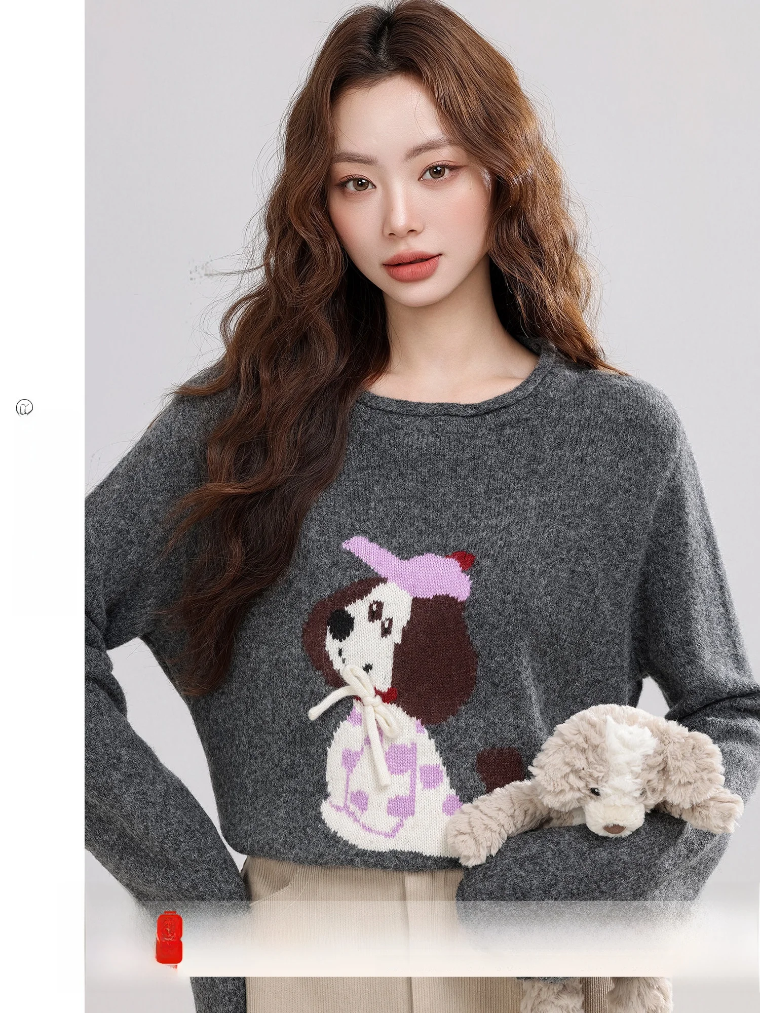 

Новый женский свитер свободного кроя с вышивкой милой собачки, зимний, повседневный, из смесового полиэстера, длинный рукав