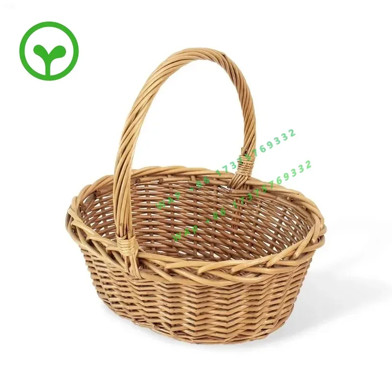 Handmade oval natural wicker organizer basket set with handle, large black wicker basket, gift