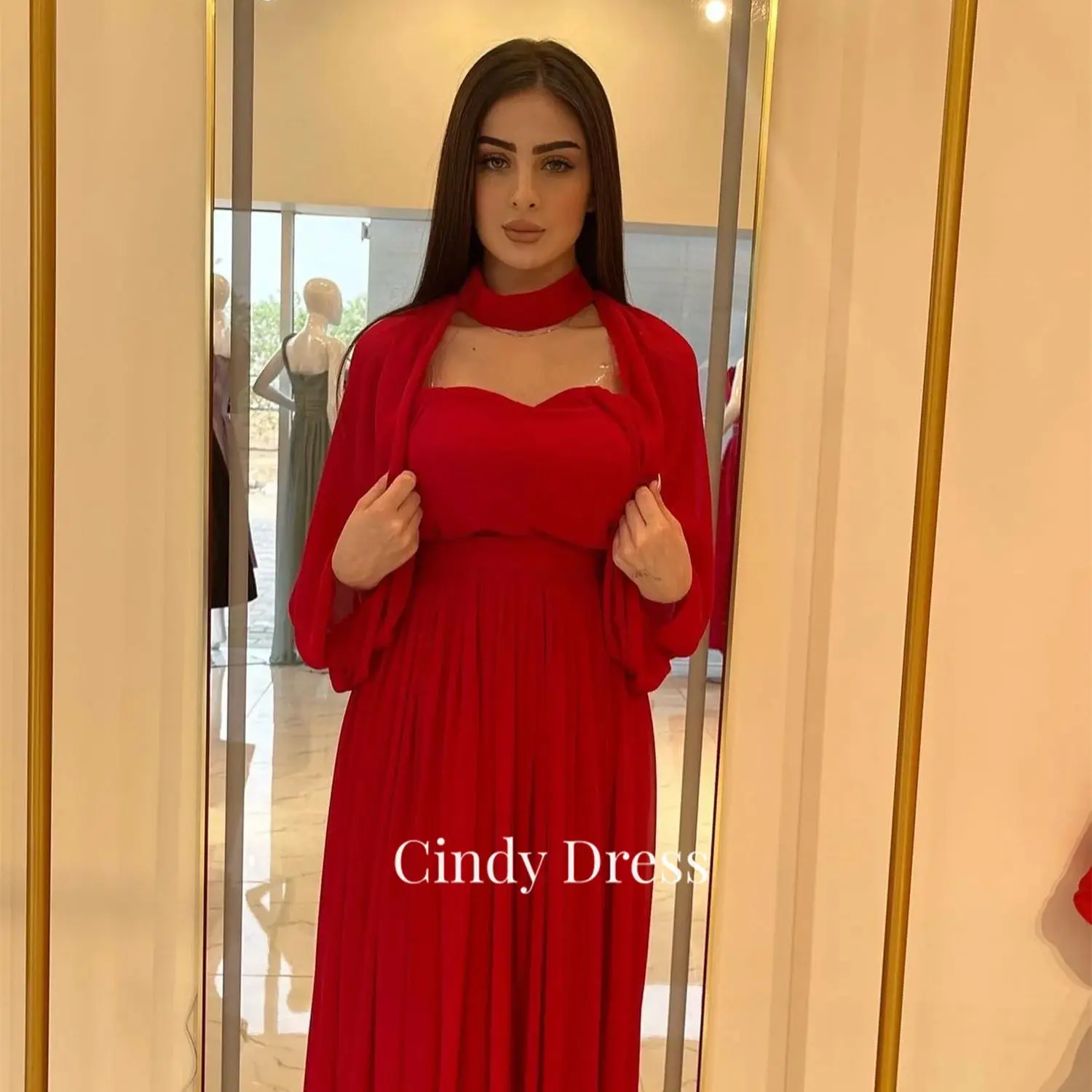 

Cindy Saudi Arabia Evening Dresses Women Chiffon Womens Red Long Dress Sharon Happy 2024 Sweetheart Party Wedding Gown Female