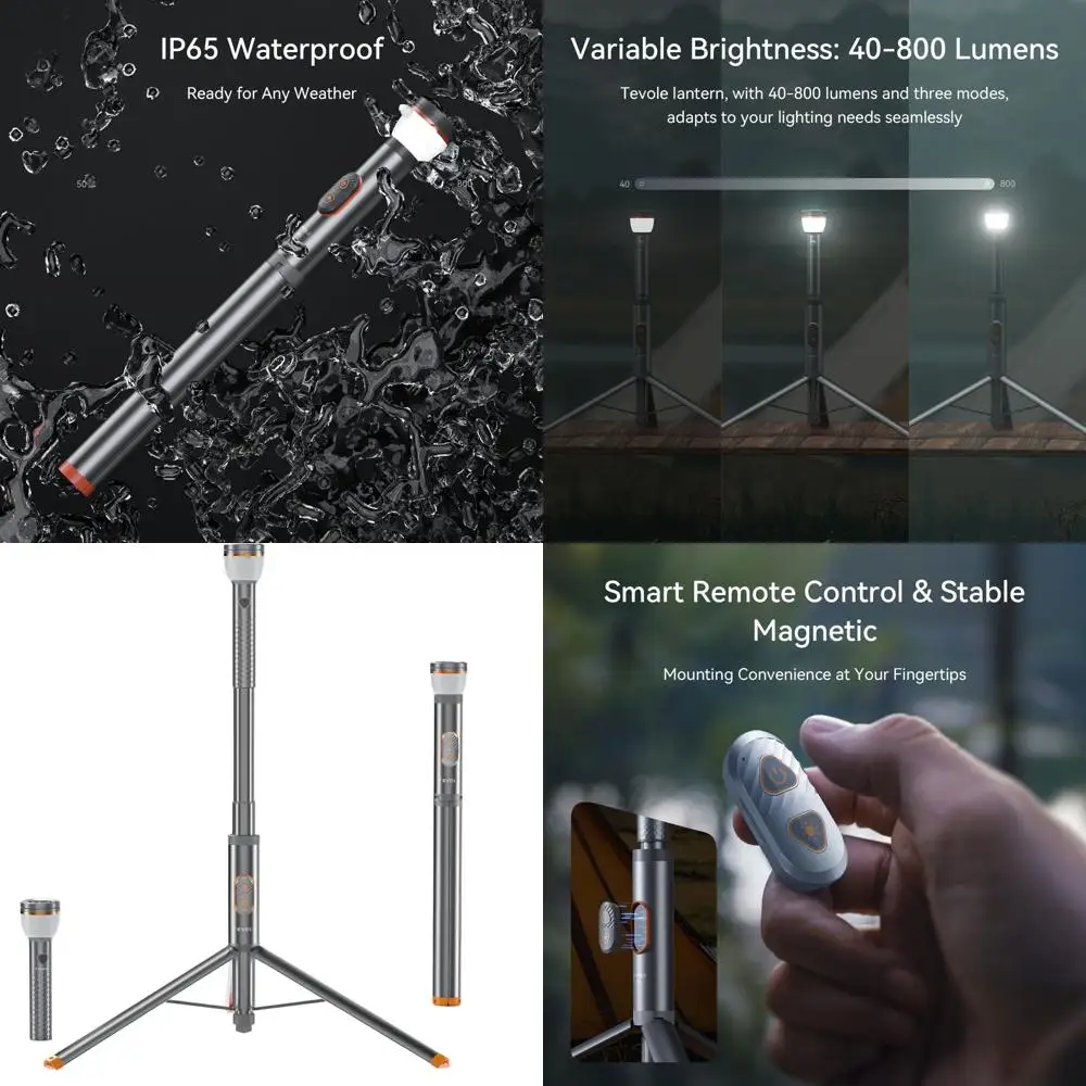 

Collapsible 800 Lumen Waterproof Camping Light with IP65 Rating, Smart Remote, Magnetic Base, USB Rechargeable, Adjustable Heigh