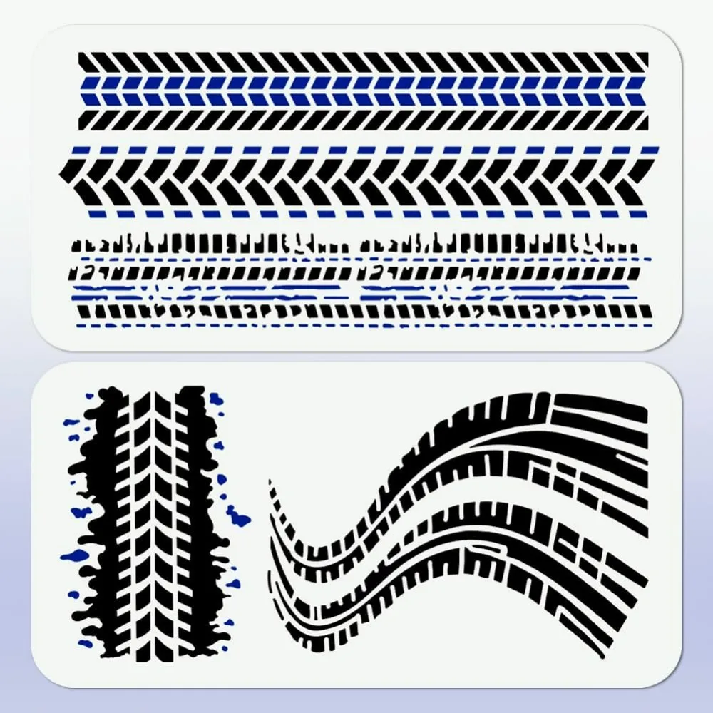 

2 шт. трафаретов для рисования в виде следов автомобильных шин, 30x15 см, трафареты для текстурной росписи, шаблоны для рисования, DIY-поделки, краска