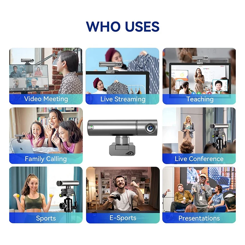 Webcam 2K con sensore intelligente AI Monitoraggio automatico Zoom Fotocamera per computer adatta per conferenze di gioco Youtube