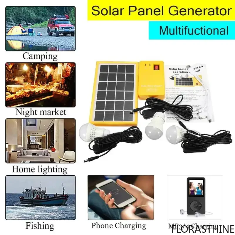 Solar Light System 3 LED Bulb Solar Power Panel Generator Small Kit Home Highlight Energy Saving Light Lithium