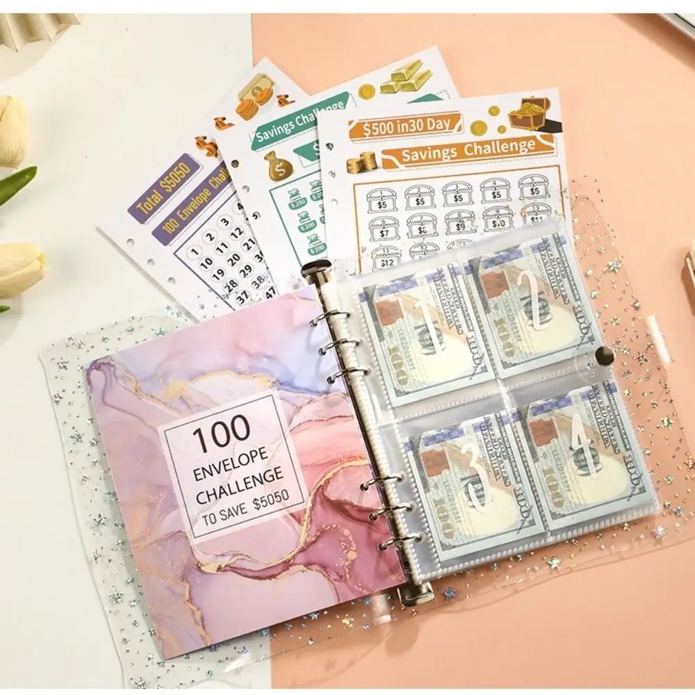 Save Money 100 Envelopes Money Saving Challenge Shining Large Capacity Money Collection Book Waterproof Portable Savings Binder