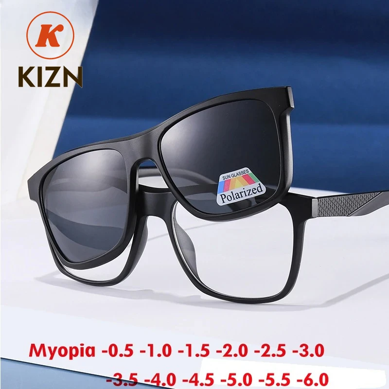

KIZN Sports 6 в 1 мужские поляризационные солнцезащитные очки для близорукости классические оптические очки с магнитным зажимом на заказ женские очки в оправе от -,5 до -10