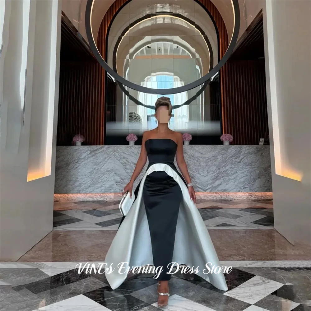 

VINES Black Prom Dress Strapless Mermaid Celebrity Dress with Contrast Satin Evening Dresses Zipper Back Formal Gown Customized