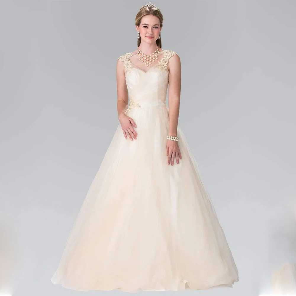 

DRESS FORU Classic Formal Evening Dress Tulle for Floor-Length V-Neck Backless Prom Dress Appliques Robes De Soirée Customized