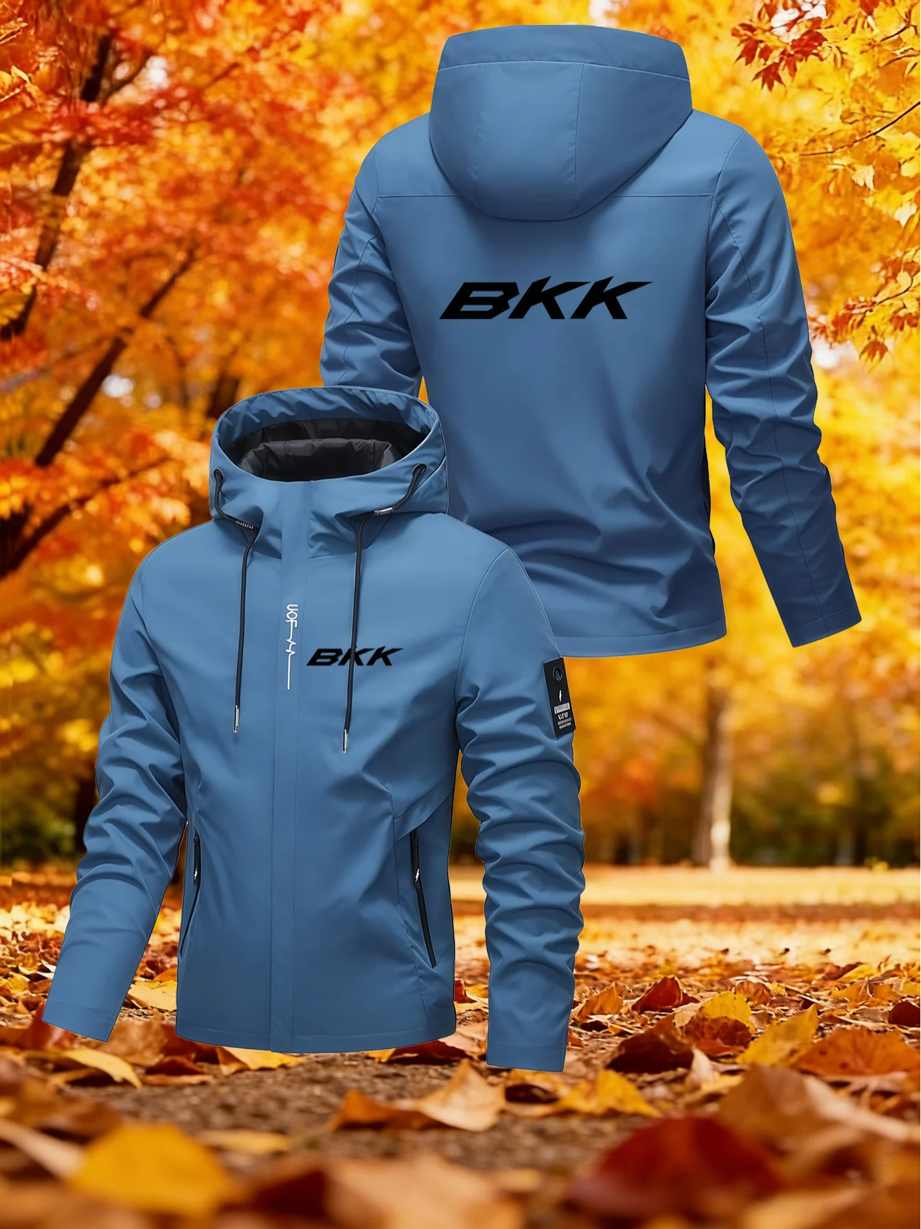 Men's hooded jacket BKK large letter print hooded jacket, suitable for hiking, mountain climbing, fishing and camping