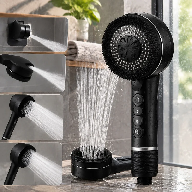Adjustable Four-Mode Shower Head for Bathroom Use with Integrated Water Purification and Leak-Proof Design