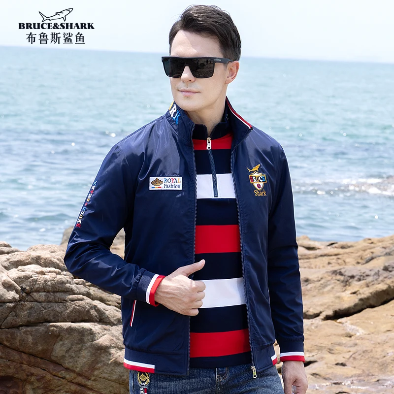 2024 Spring Autumn Thin Men‘s Jackets Fashion Windbreaker Bruce&Shark Jacket for Men Navy Sport Men Coats Big Size Outwears 4XL