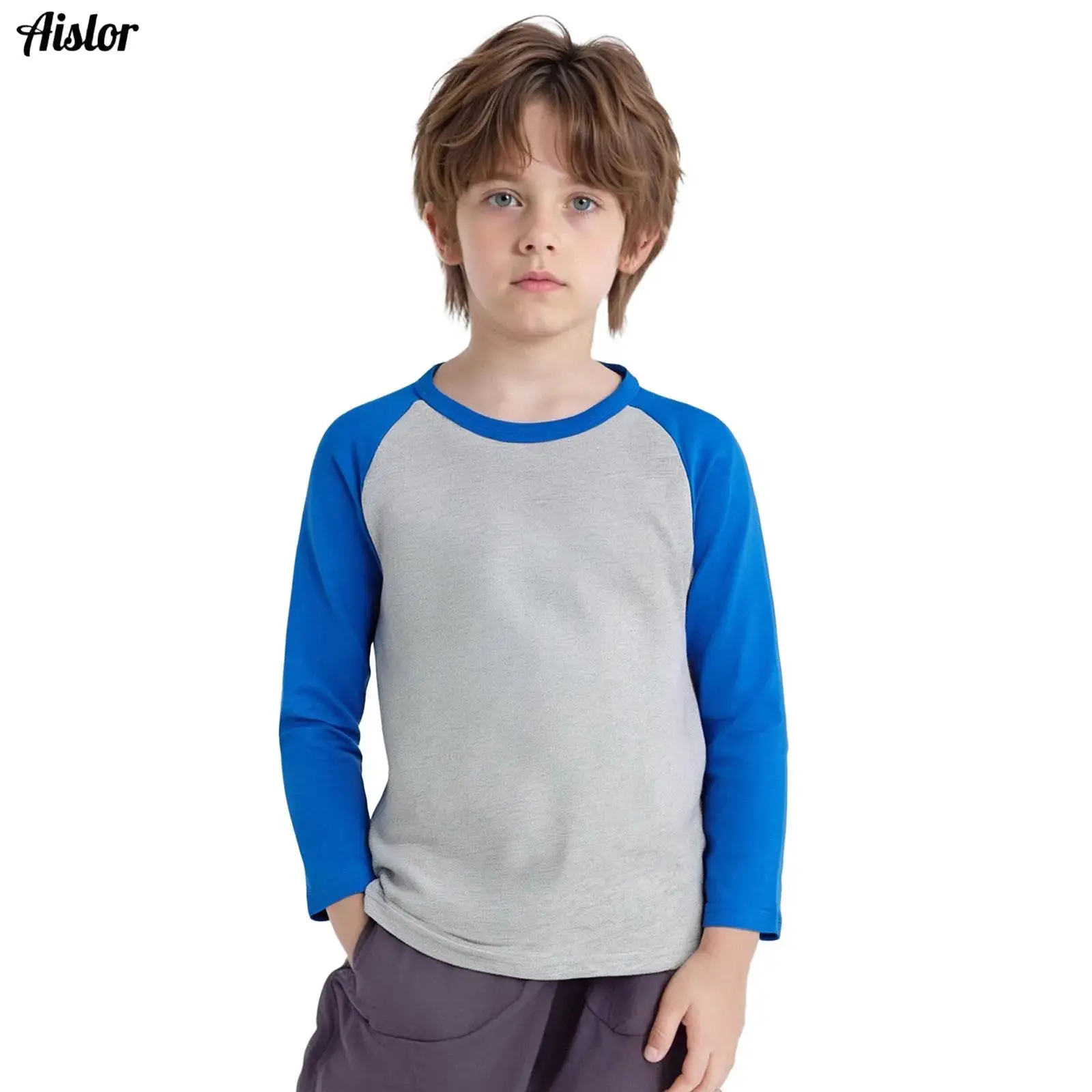 

Kids Boys Pullover Top Fashion Cotton Color Block Round Neck Long Raglan Sleeves T-shirt for School Dailywear Casual Clothing