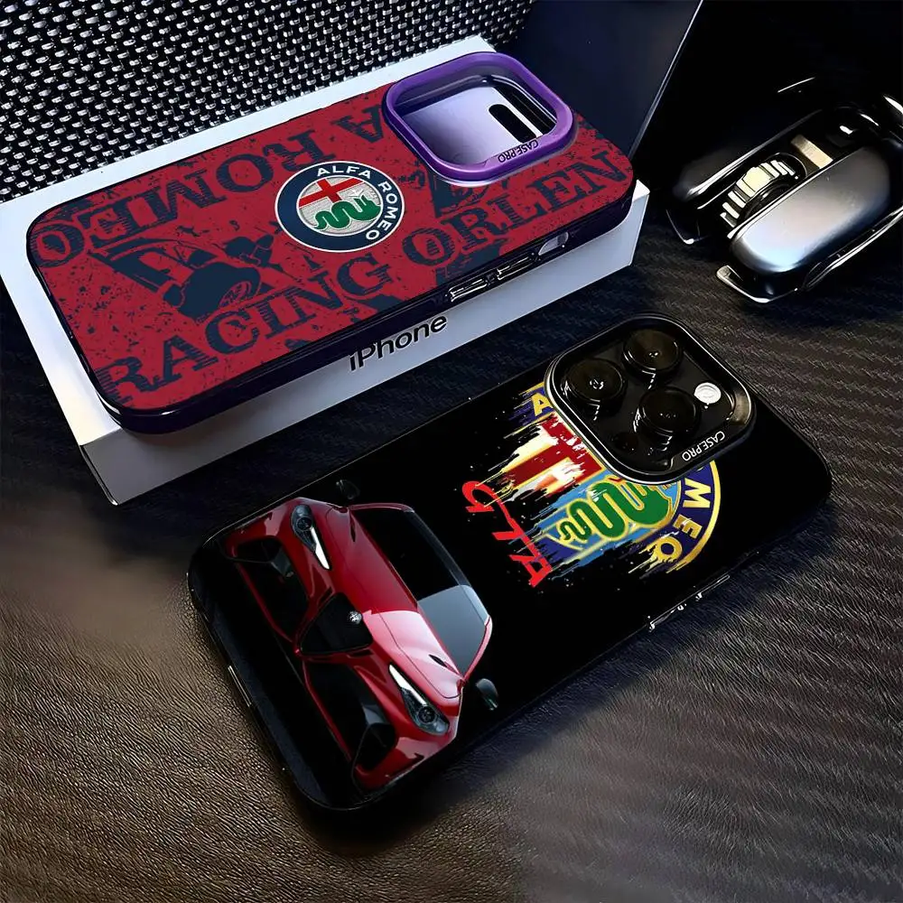 Fundas para Teléfono con Diseño de Auto Alfa Romeo para iPhone 17 16 15 14 13 12 11 Plus Pro Max Pro, Color Mate