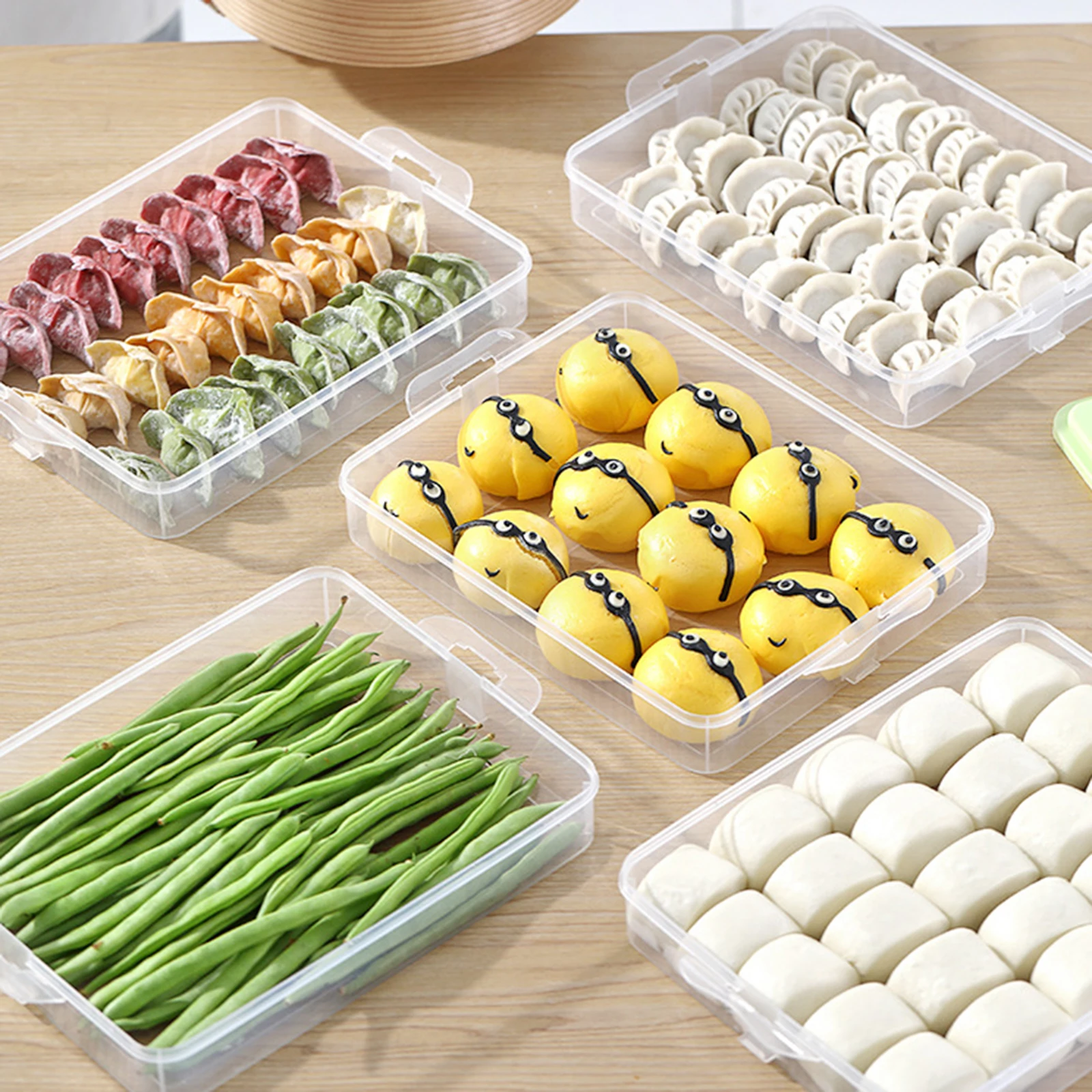 

Dough Storage Box Large Capacity Plastic Reusable Containers Lid for Dumpling Wonton Bun Noodle Fridge Kitchen ganization