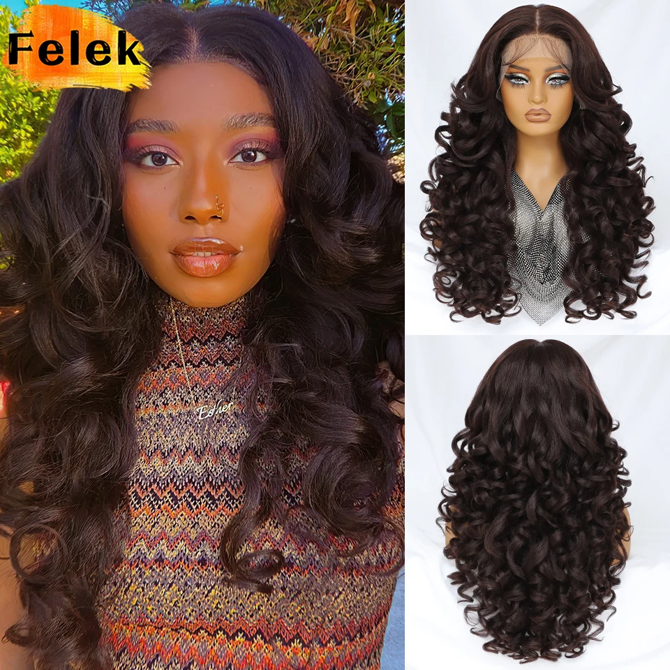 24 Inch 13x6 Synthetic Lace Front Wigs With Baby Hair For Women Brown Blonde Orange Highlight Loose Wave Curly Lace Wig For Afro