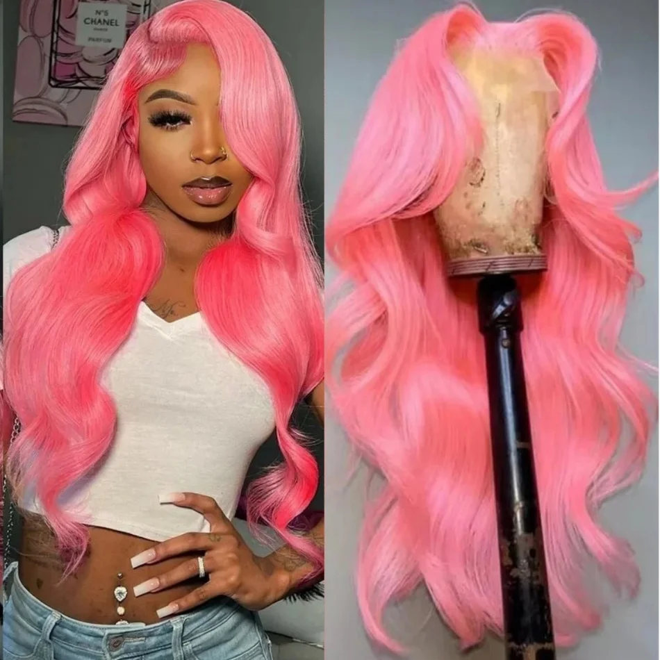 

Розовые парики с объемной волной, кружевной фронтальный парик 13x6, бразильские прозрачные 30-дюймовые человеческие волосы для женщин, розовые цветные парики с фронтальной частью шнурка