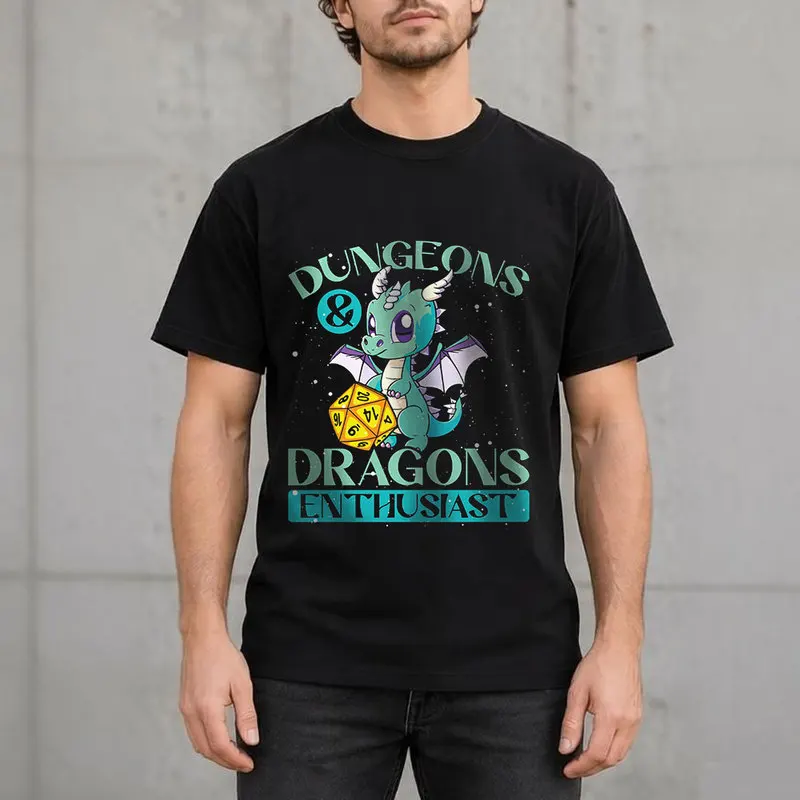 Dragons enthusiast Retro Dungeon Daddy Graphic T-Shirt, Funny Short sleeve Unisex Tee, TTRPG Dungeons and Dragons Gamer Gift