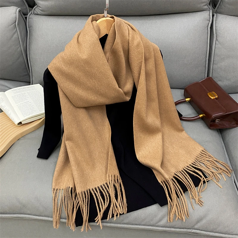 Luxus Marke Solide Kaschmir Schal für Frauen Winter Pashmina Decke Dame Warm Verdicken Schal Wrap Quaste Echarpe Poncho Stolen