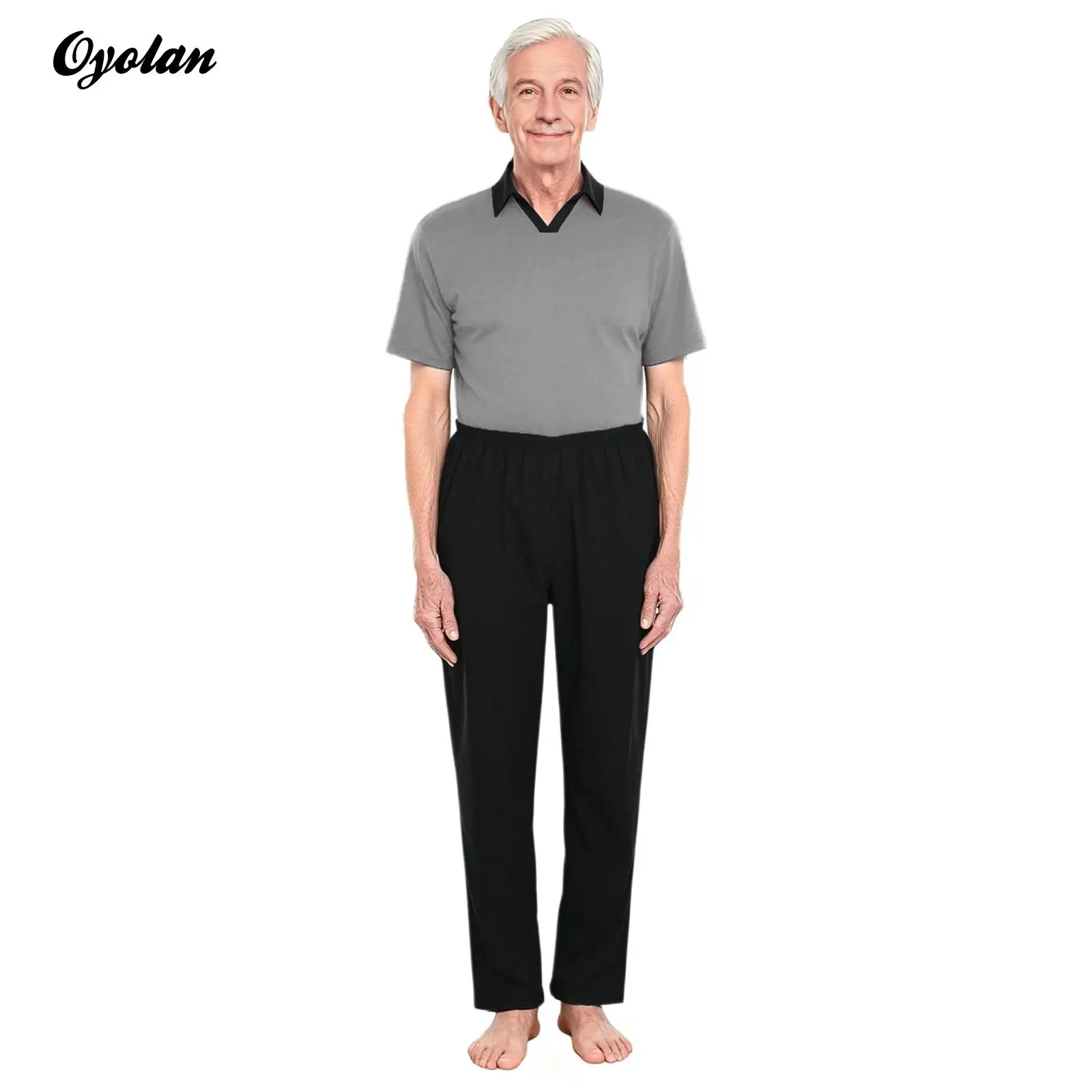 

Unisex Anti-Strip Adaptive Jumpsuit Lapel Short Sleeve Back Zip-up Pants Legs with Zip One-piece Rompers for Elderly Patient