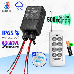 433Mhz Wireless Remote Control Switch 110V 220V Outdoor Waterproof,500m Control Range,30A High Power Relay,for Pump Lamp Fan