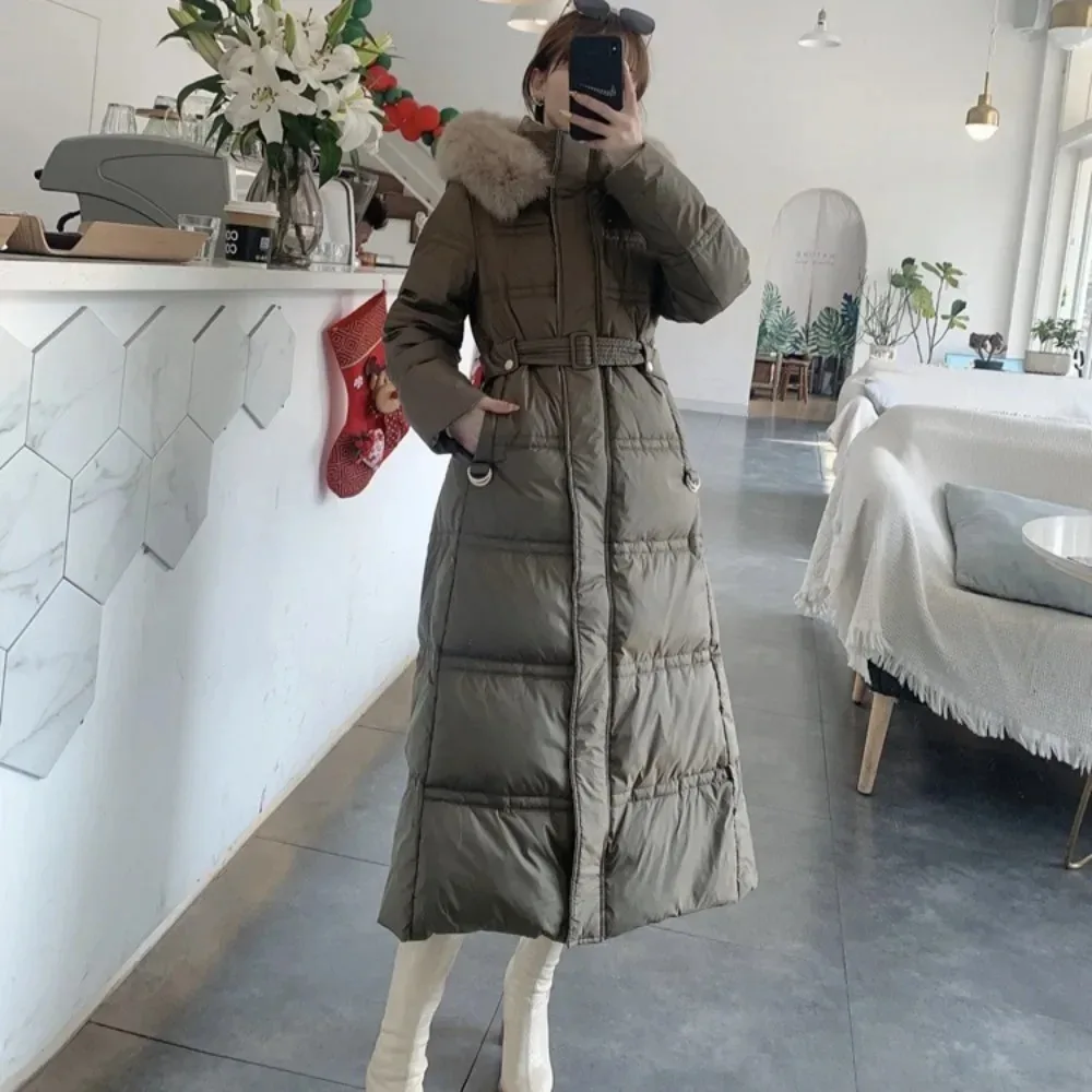 2024 Real Fur Down Coat for Women Fox Fur Collar Coat Fashion White Duck Down Loose Jacket Winter Coat for Women