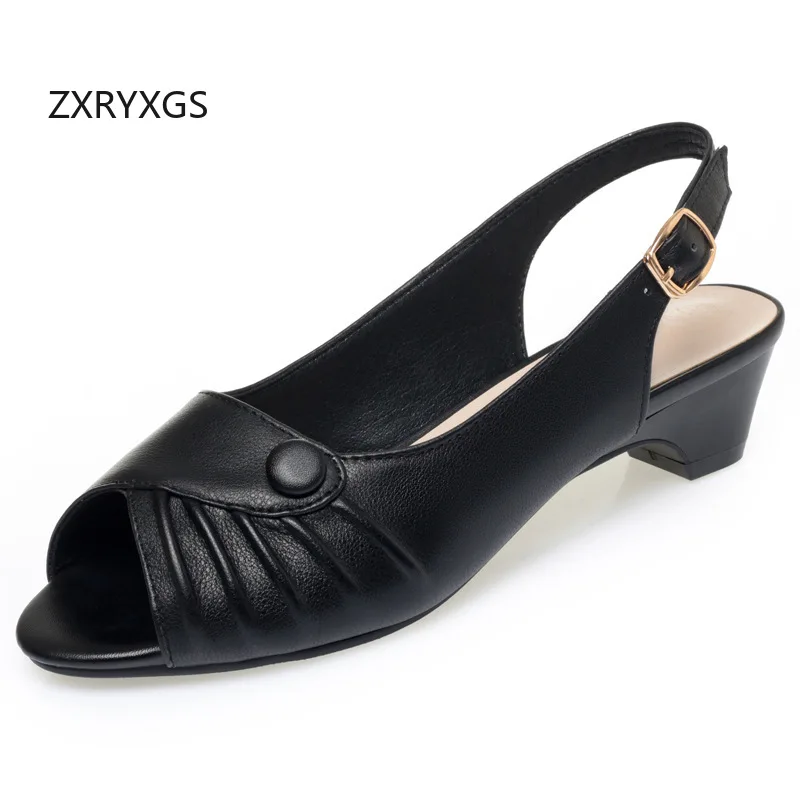 

ZXRYXGS новые модные сандалии из воловьей кожи с открытым носком, 2021, элегантные удобные сандалии большого размера на среднем каблуке, женская обувь, модные сандалии