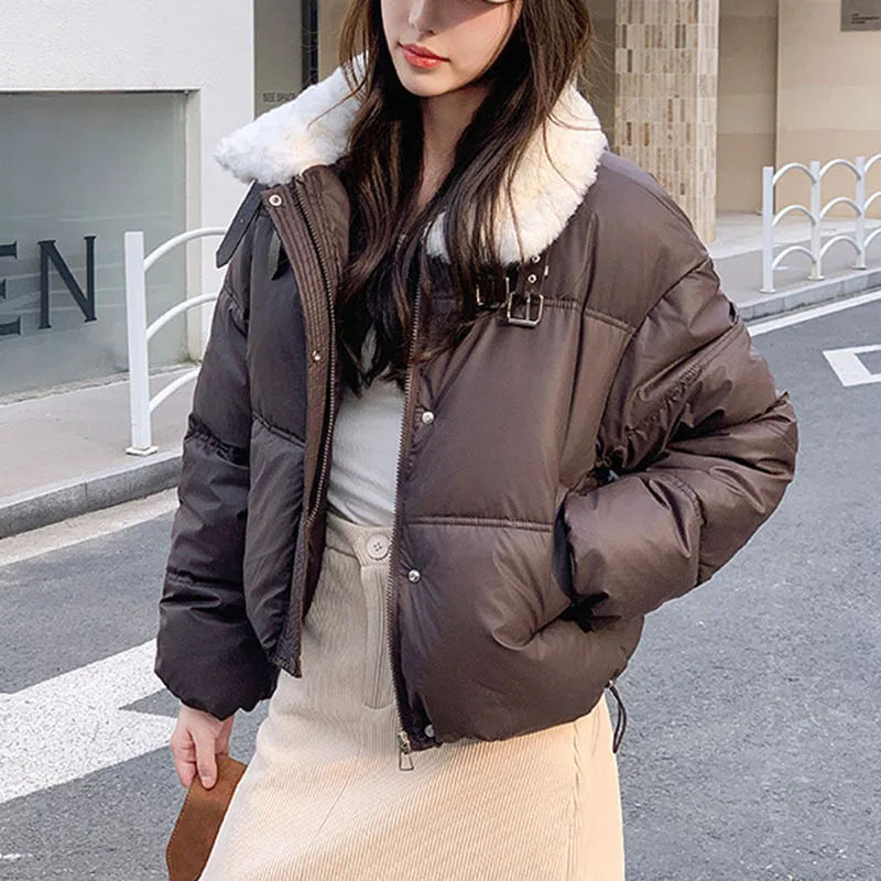 Fur Collar Loose Parkas Women Winter Coat Korean Fashion Outwear Down Cotton Jackets Female Thicken Casual Winter Women\'s Jacket