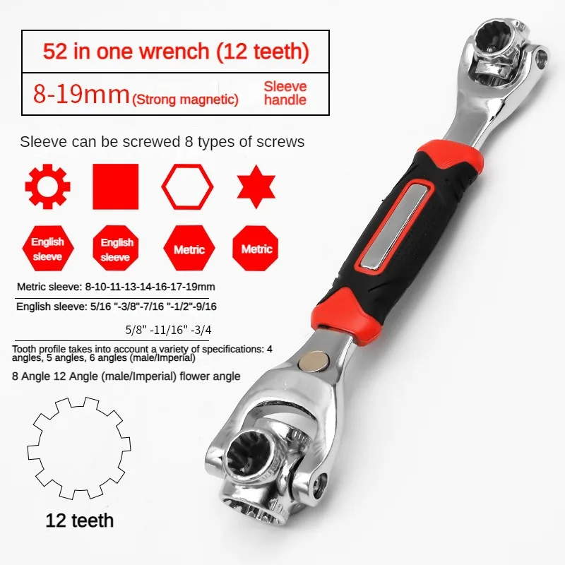 

360 degree multi-purpose tiger wrench 52 in 1 tool socket universal ratchet spline bolt socket rotating manual tool