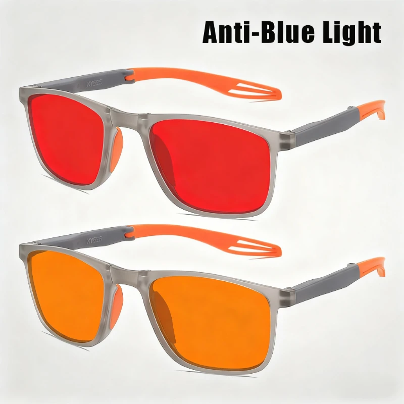 

Men's and Women's Portable Folding Plain Glasses Orange and Red Lenses Minimalist Classic Anti-blue Light Eye Protection Glasses
