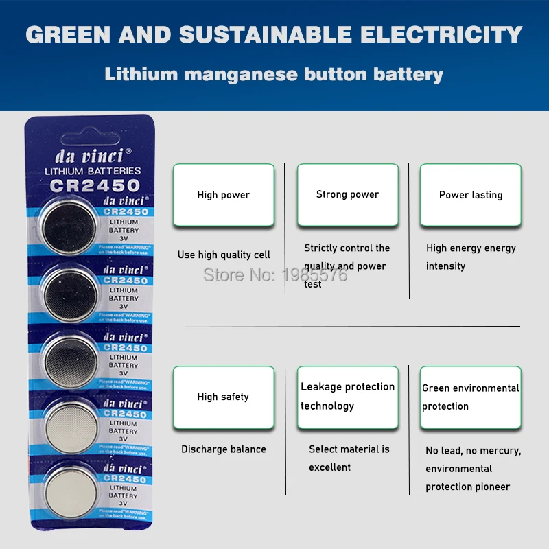 5pcs 3V CR 2450 CR2450 Lithium Batteries KCR2450 5029LC LM2450 Button Cell Coin Battery For Watch Electronic Toy Remote