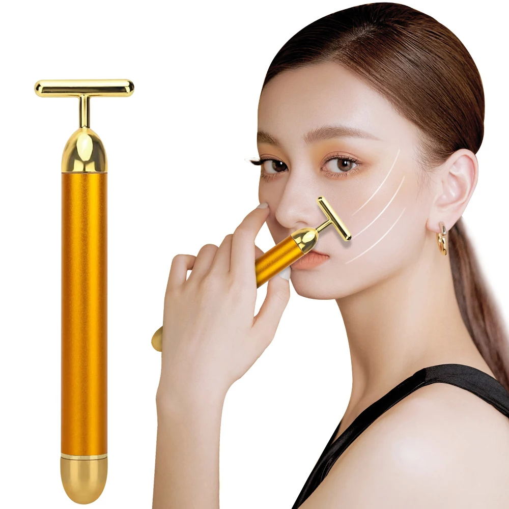 

1PCS 24K Gold Face Lift Devices Bar Roller Vibration Slimming Massager Stick Facial Anti-wrinkl Beauty Skin Care Vibrating Tool