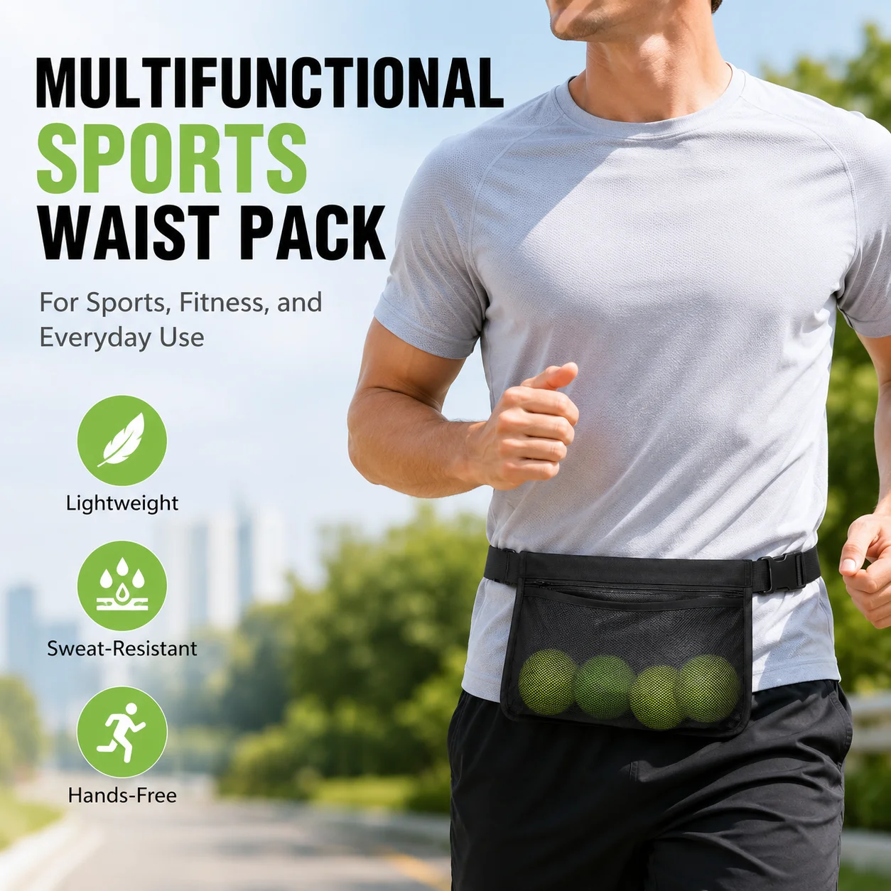 

Multifunctional Sports Waist Pack Lightweight Running Belt Bag with Zipper Pocket for Golf Ping Pong Cycling Outdoor