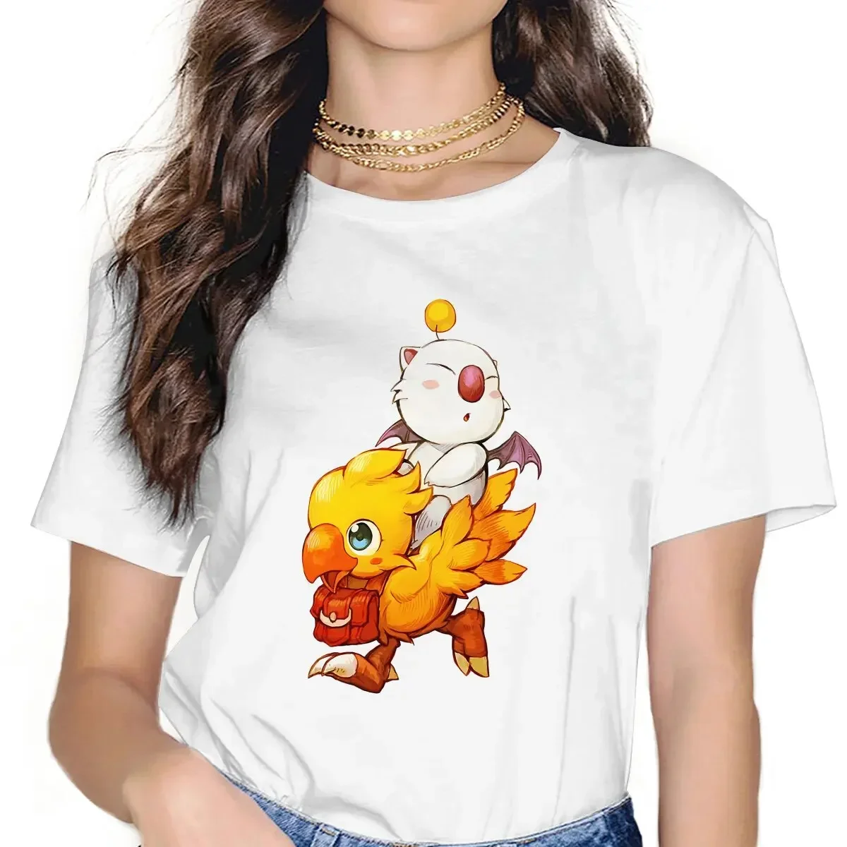 Final Fantasy Game Chocobo Tshirt Graphic Women Tops Vintage Fashion Punk Fibre Harajuku Polyester T Shirt Women's Wear