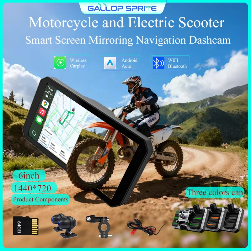 

Gallop Sprite 6 inch Carplay Motorcycle Wireless Navigation Display Screen Android Auto Digital Motorcycle Dashboard DVR Monitor