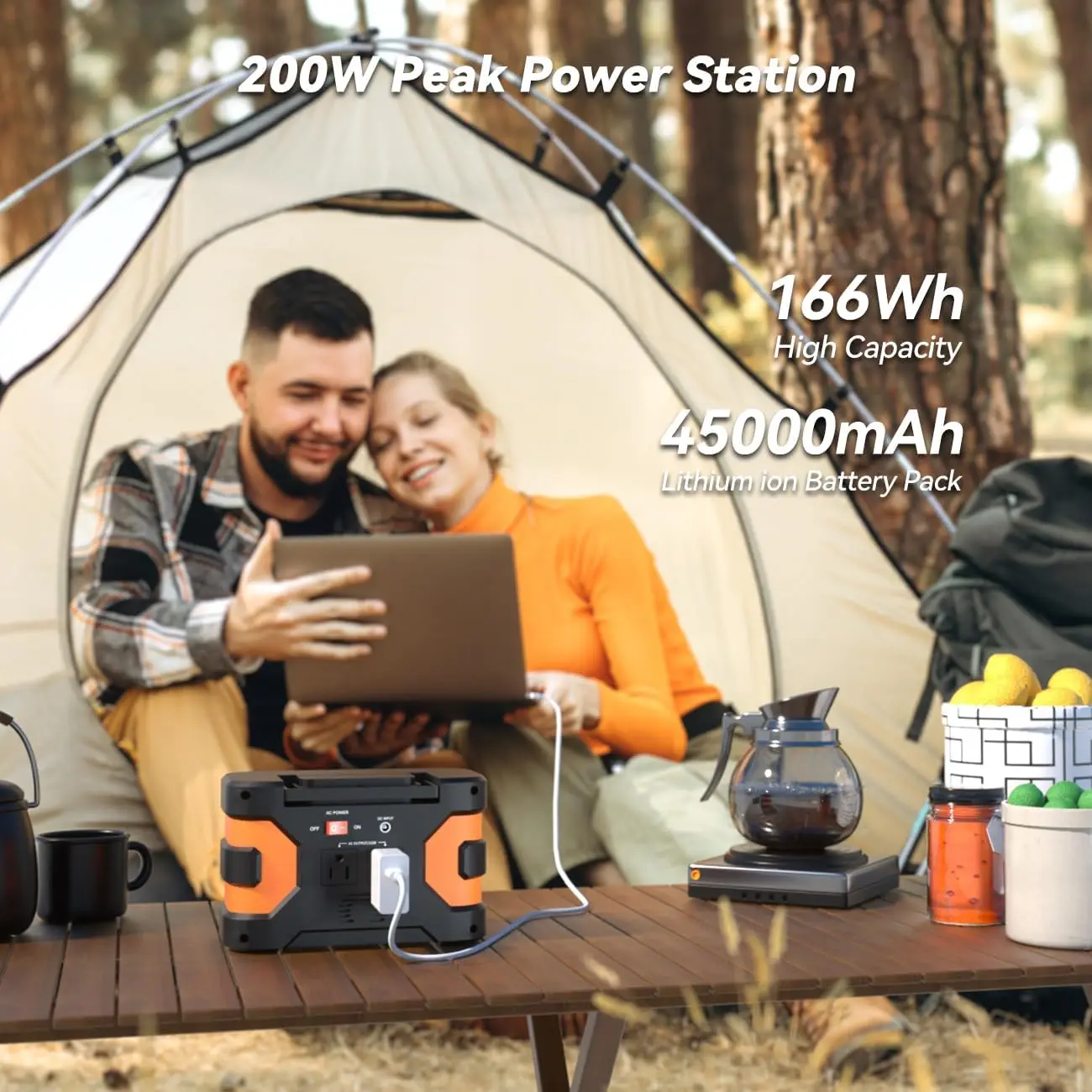 Portable Power Station 200W Peak Solar Generator 166Wh Camping CPAP Battery Backup Power Battery Pack With 2 110V AC Outlets