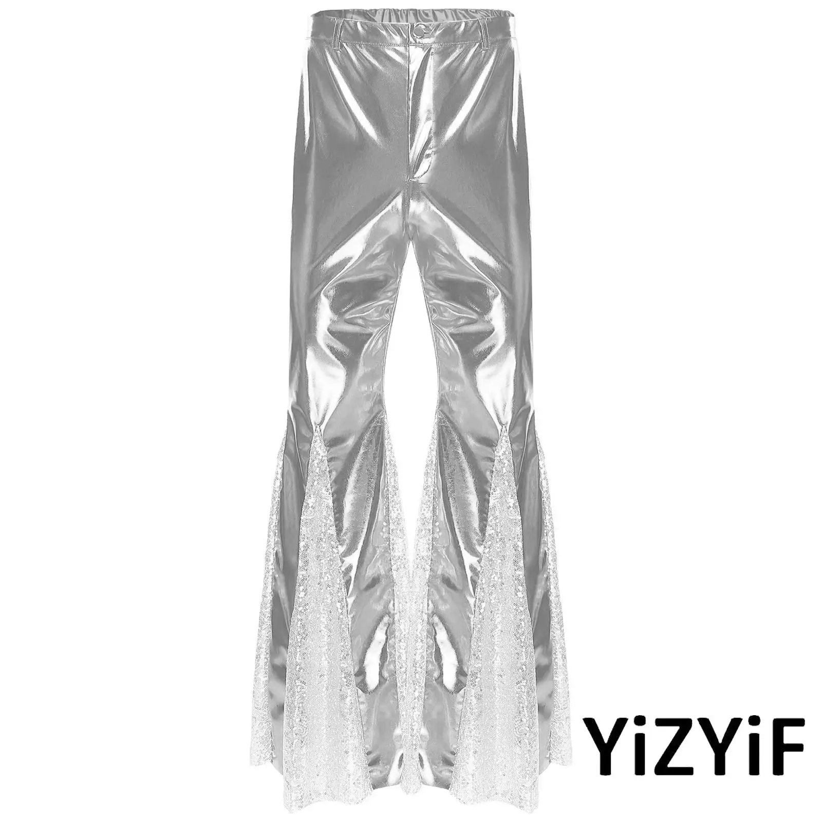 

Womens 70s Disco Jazz Dance Costume Hippie Vintage Pants Dance Party Nightclub Sequins Bell Bottoms Flared Pants Streetwear