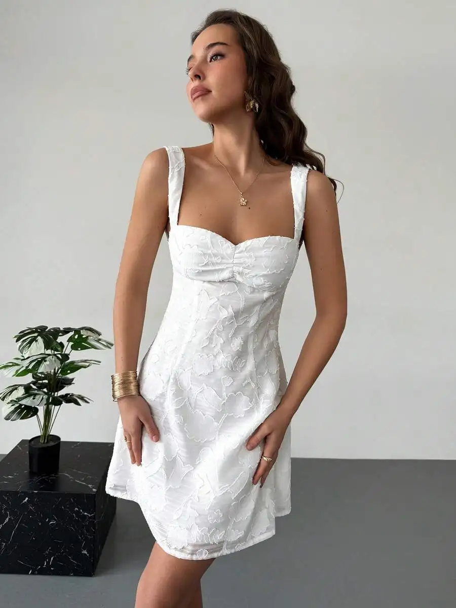 

Womens Floral Embroidered Mini Dress, Fitted Strapless Party Dress For Wedding Guest Summer