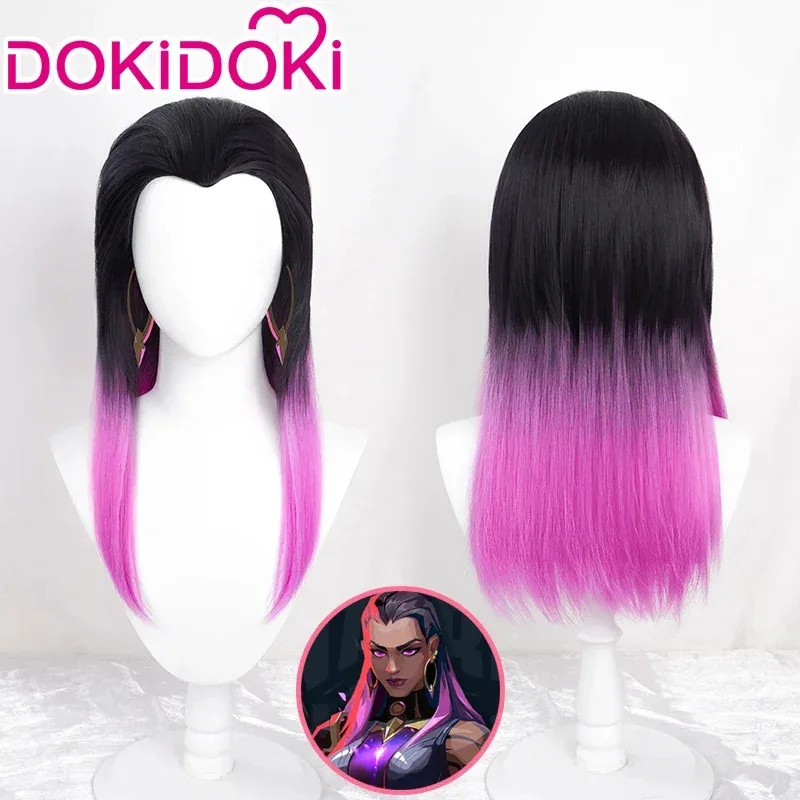 AAA 2025 شعر مستعار لعبة تأثيري DokiDoki النساء أسود أرجواني الشعر الطويل مقاومة للحرارة الاصطناعية رينا VALORANT