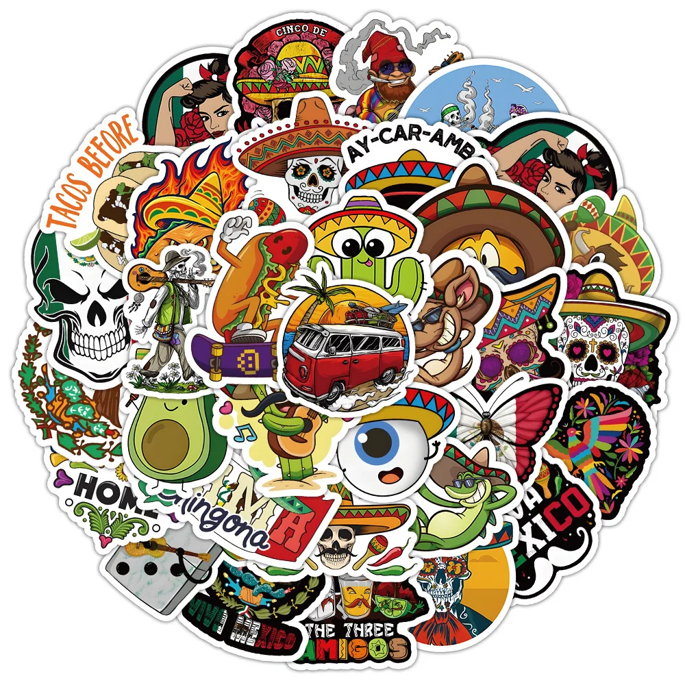 

10/30/53PCS Personalized Mexico Stickers Cool Cartoon Graffiti Stickers Decorative Glasses Box Scrapbook Waterproof Decal Toy
