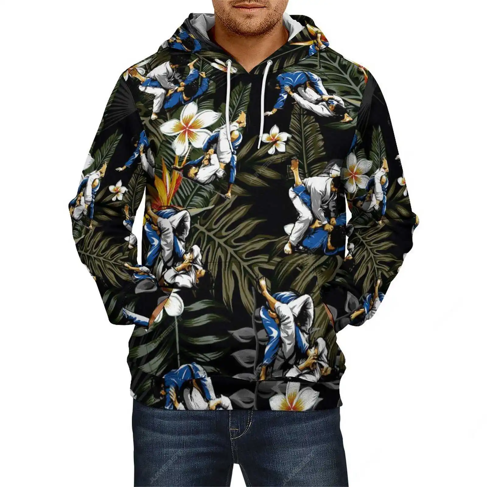 Jumeast Japanese Judo Men Zipper Hoodies Palm Leaves Flower Women Hooded Sweatshirts Jujitsu Fashion Streetwear Vintage Clothes