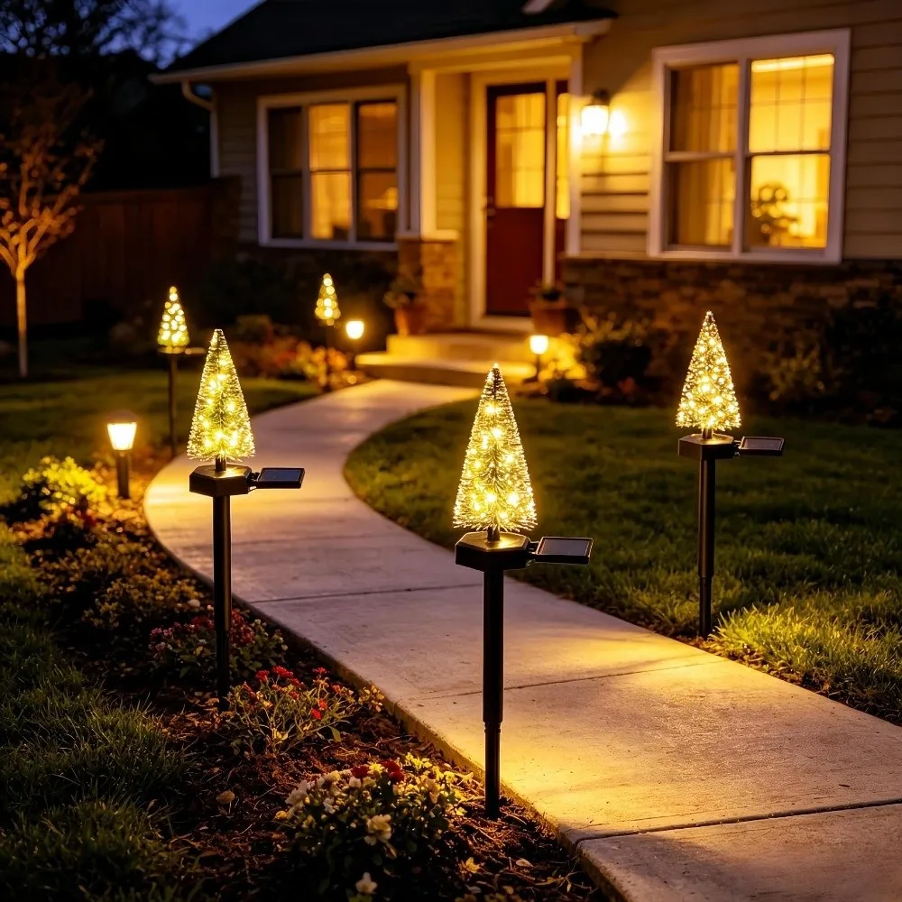 Simulated Solar Christmas Tree Lights Creative Ground Mounted Christmas Garden Floor Lamp Warm/Colorful Light Waterproof