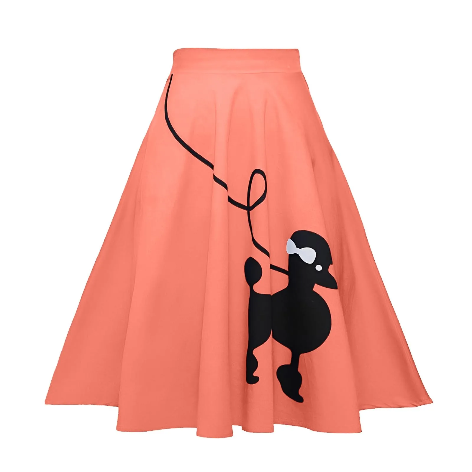 

Women's Mid Length High Waist Retro Poodle Print Skirt A Line Skirt