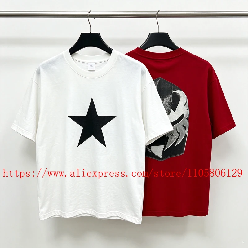 Chest Pentagram Print Print Vultures T-shirt Men Women Black White Red Yellow High Quality Back Face Mask Graphic Short Sleeve